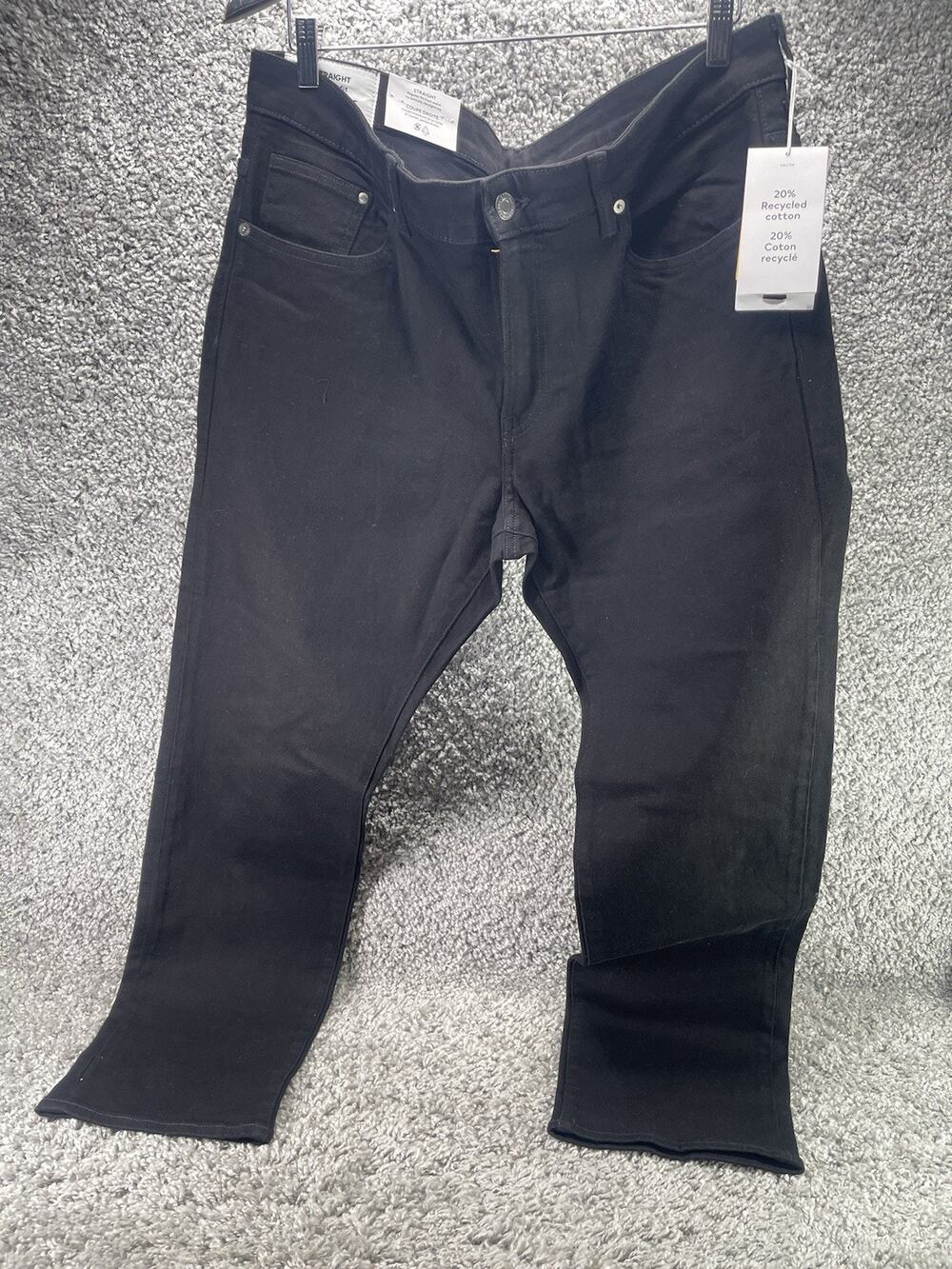H&M Men's Black Straight Leg Regular Fit Jeans Size W40 X L32 New With Tags